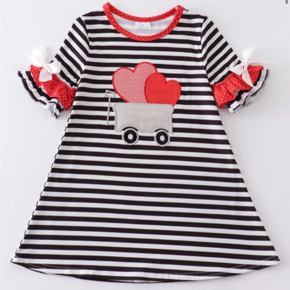 Black & White Striped Heart Wagon Dress with Red Accents 3T